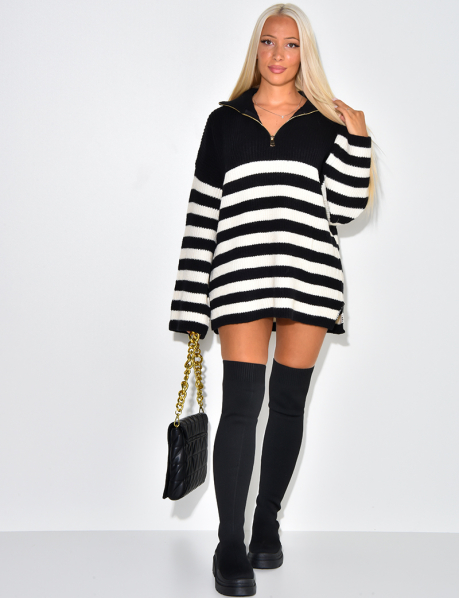 Oversized Striped Jumper with High Neck