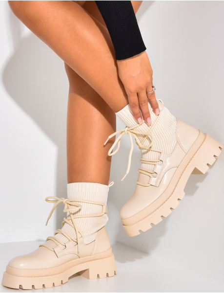 Lace-Up Sock Boots with Lugged Sole