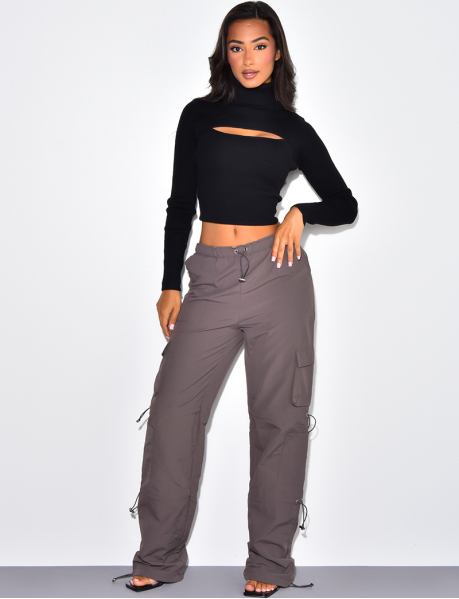 Parachute trousers with elastics & cargo pockets