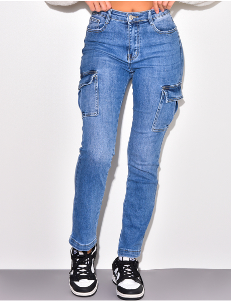 Slim cargo jeans with side pockets