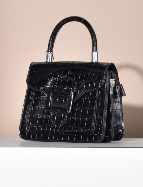 Small croc-effect leather bag with flap