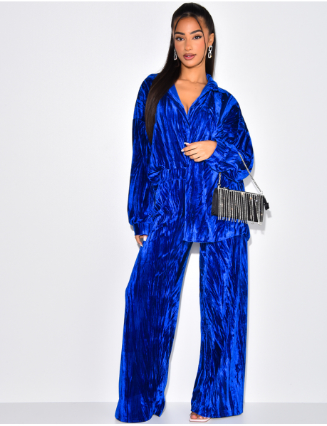 Loose Velvet Shirt and Trousers Set
