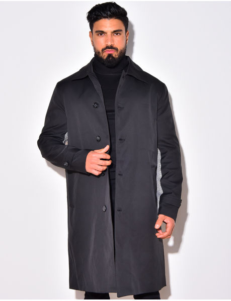 Bi-material men's trench coat