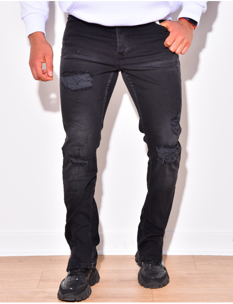 Faded jeans with ankle zip
