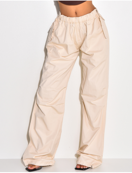Pantalon parachute coupe large beige