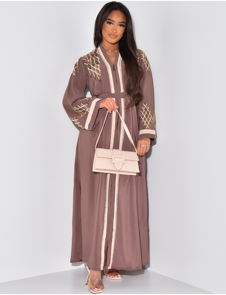 Abaya made in Dubai à broderies & strass + foulard