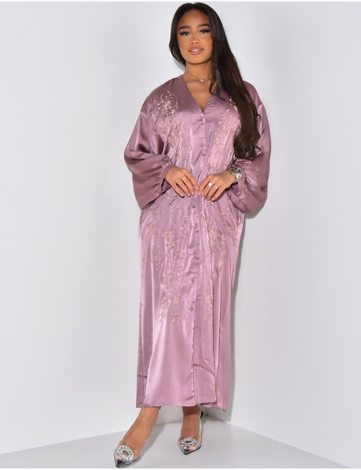 Robe abaya oversize en satin à broderies