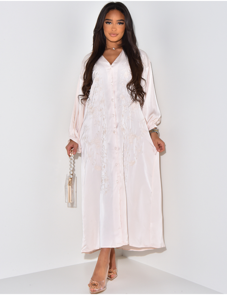Robe abaya oversize en satin à broderies