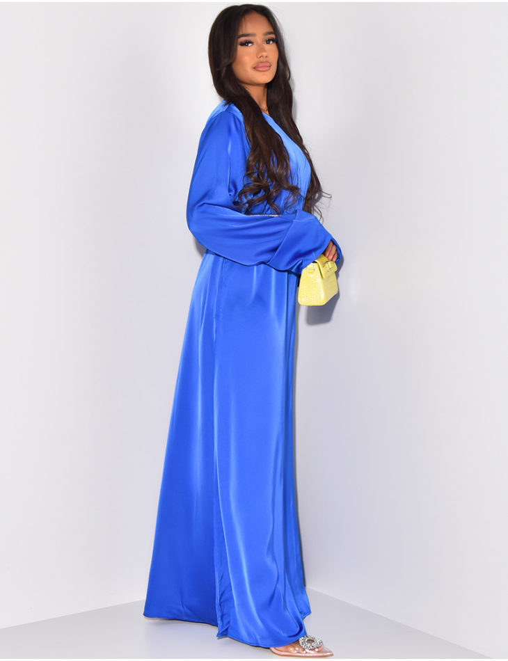 Abaya longue en satin à manches évasées