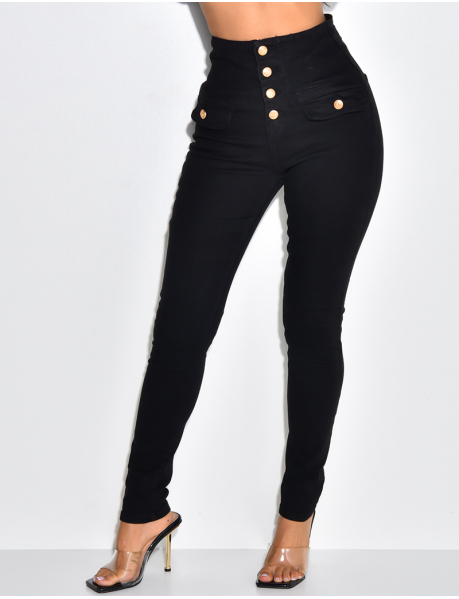 Stretchy skinny jeans with golden officer buttons