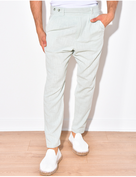 Linen trousers with 2-button fastener at the waist