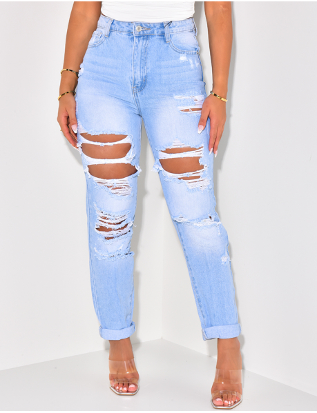 Jeans Mom taille haute destroy