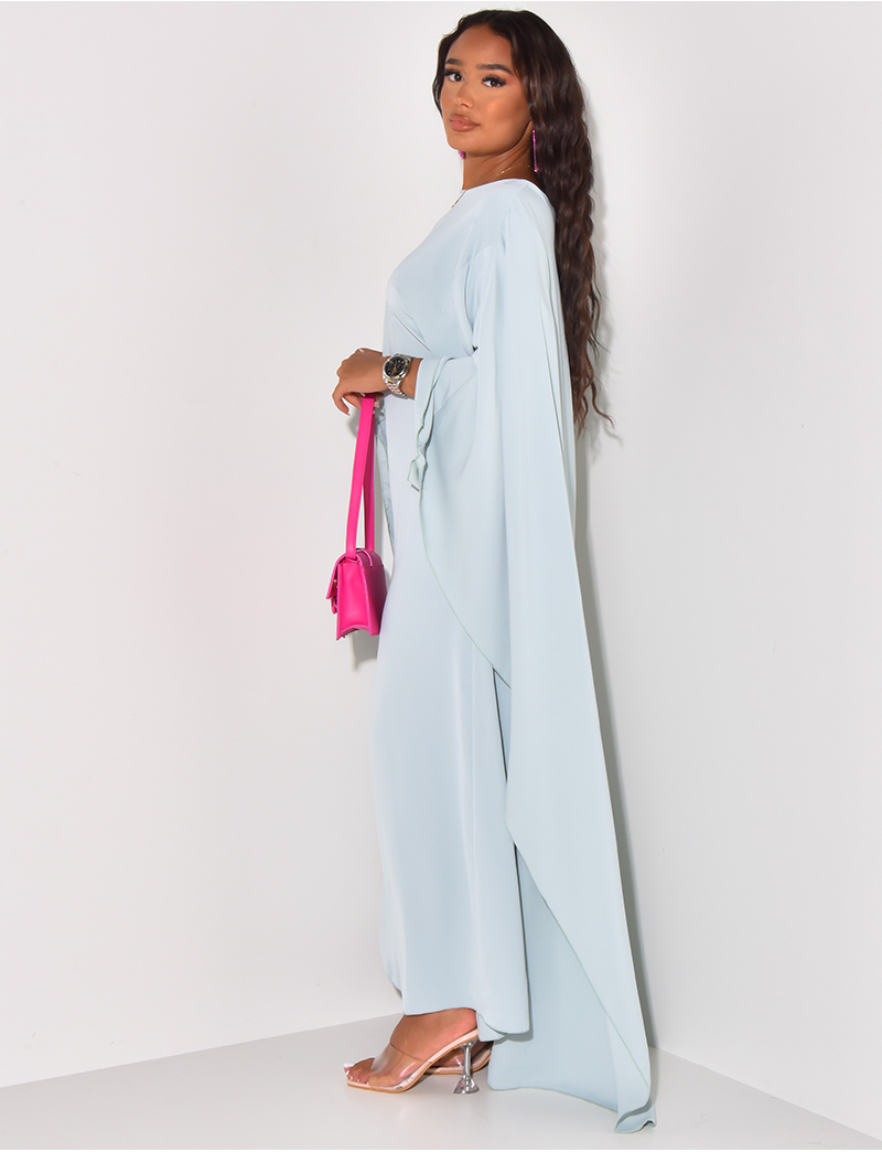 Fluid cape dress to tie at the waist