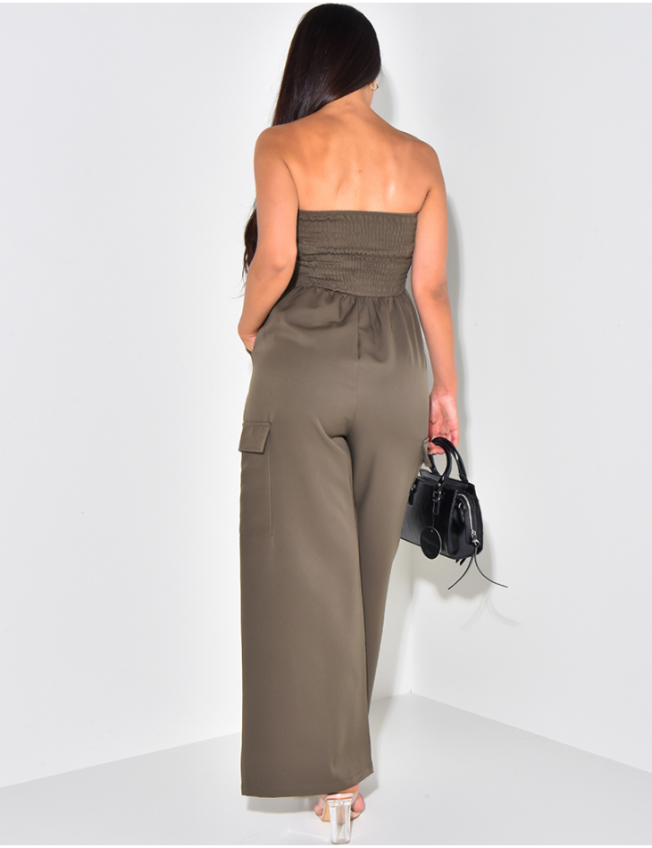   Strapless jumpsuit with cargo pockets and belt