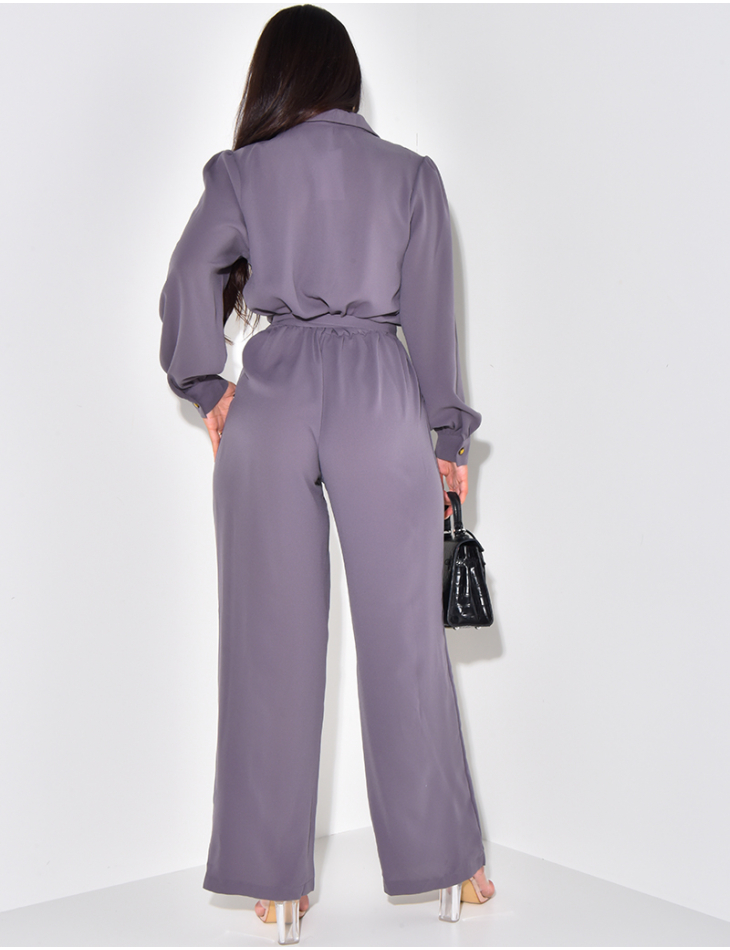   Long flowing jumpsuit with tie