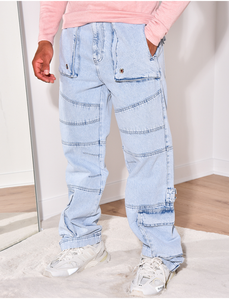Jeans large à poches
