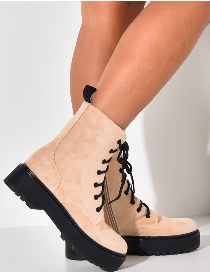 Suedette lace-up boots