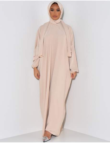 Oversized flowing abaya dress with integrated veil