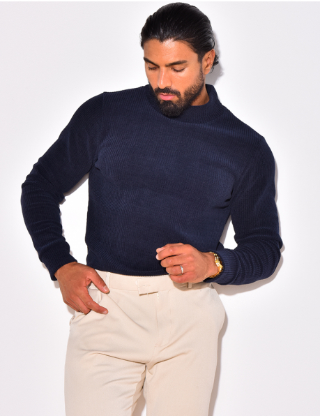 Ribbed jumper with stand-up collar