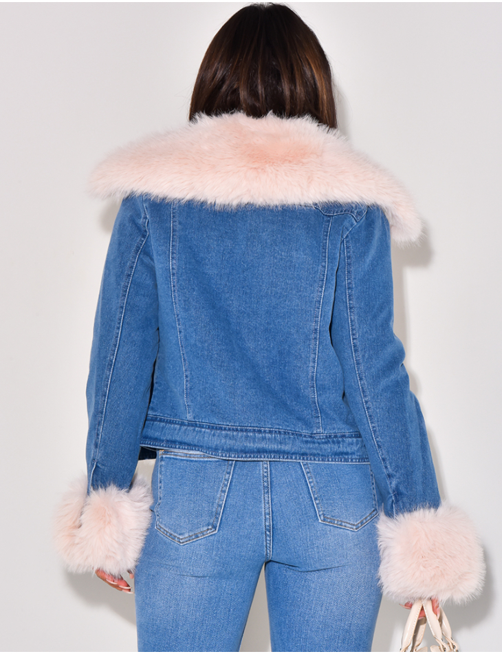   Denim jacket with thick faux fur