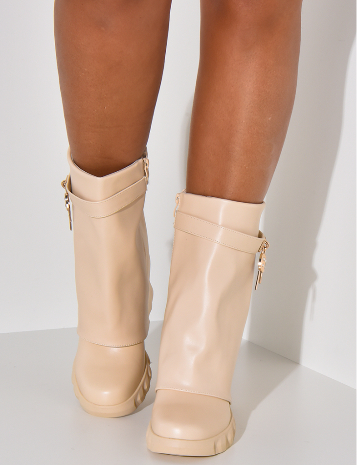 Rolled-up wedge ankle boots
