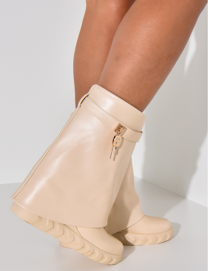 Rolled-up wedge ankle boots