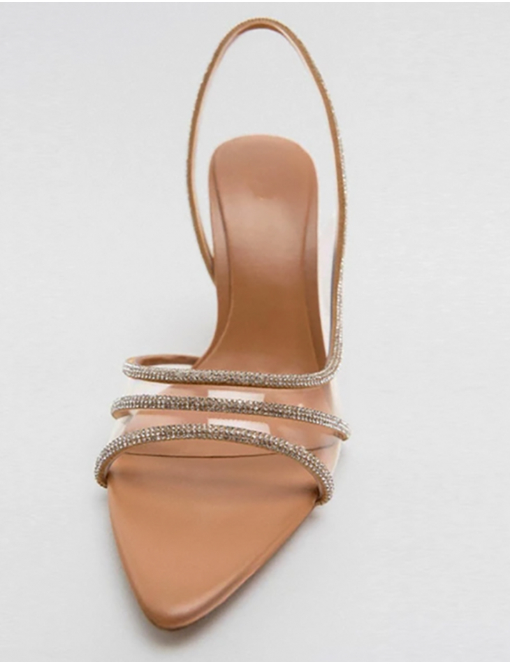   Nude rhinestone heeled sandals