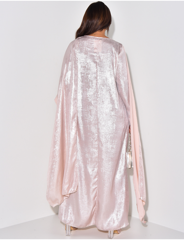 Metallic flowing cape dress