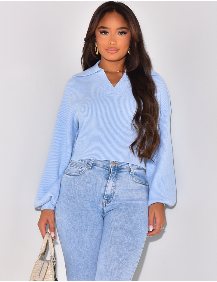   Soft short wool jumper with polo neck
