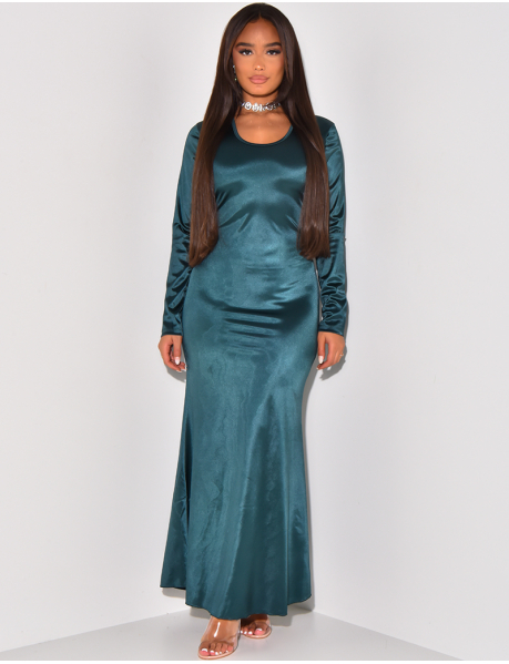   Satin long dress with lace tie at the back