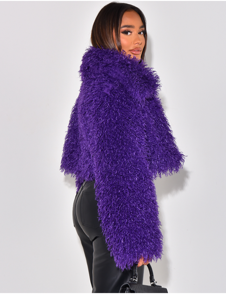   Short jacket in fluffy faux fur