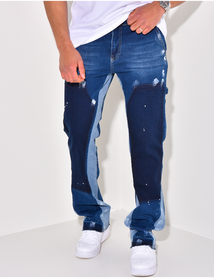 Jeans à poches avec empiècements et tâches de peinture