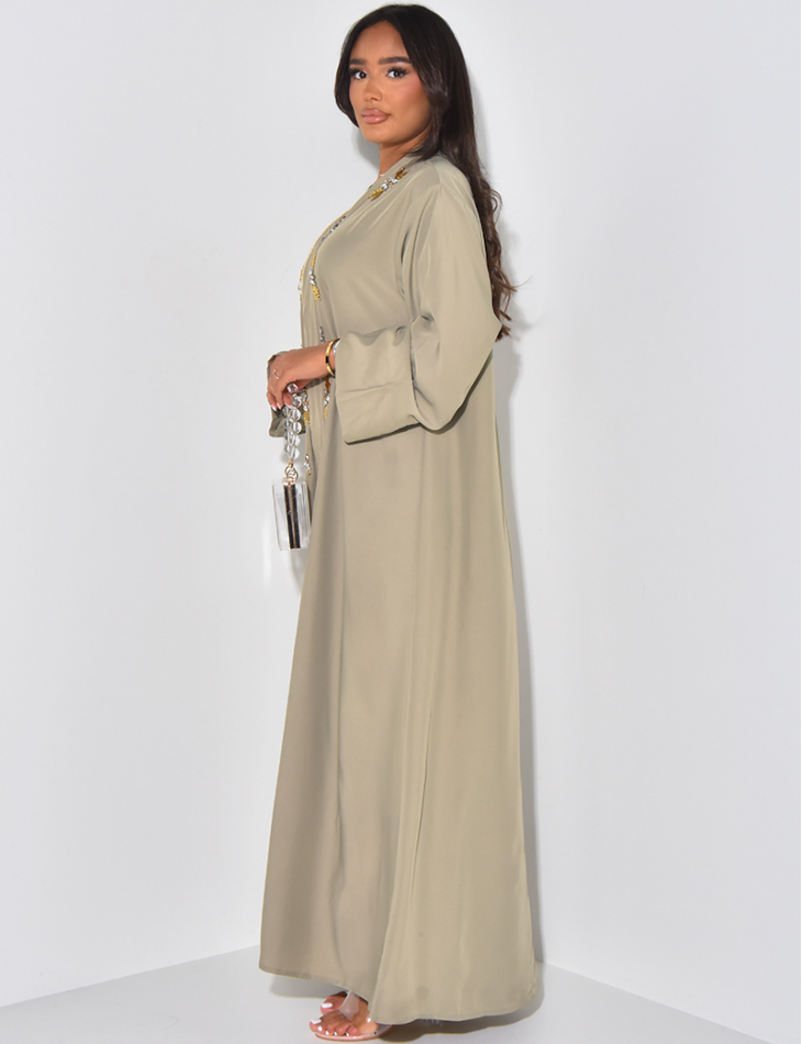 Abaya à fermeture éclaire avec strass