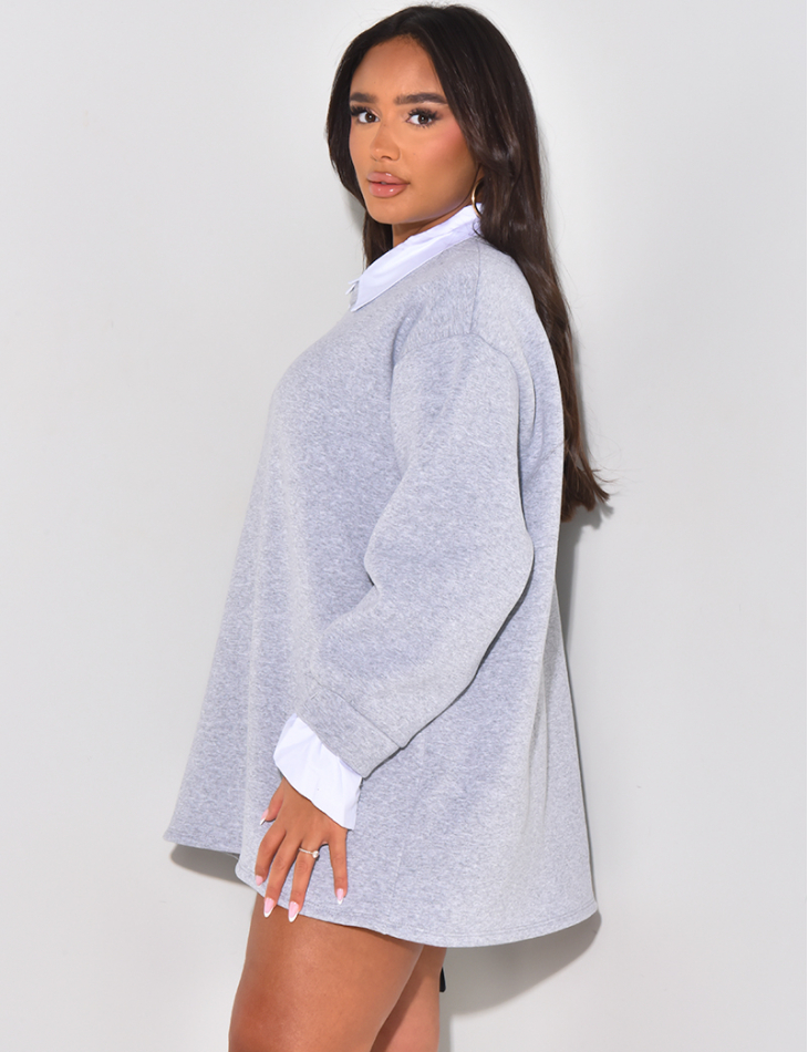 Oversize-Sweatshirt aus Fleece mit Hemdkragen