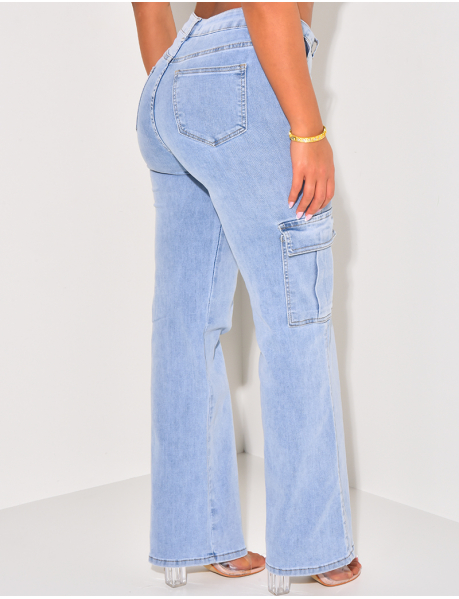 Jeans stretchy cargo coupe droite