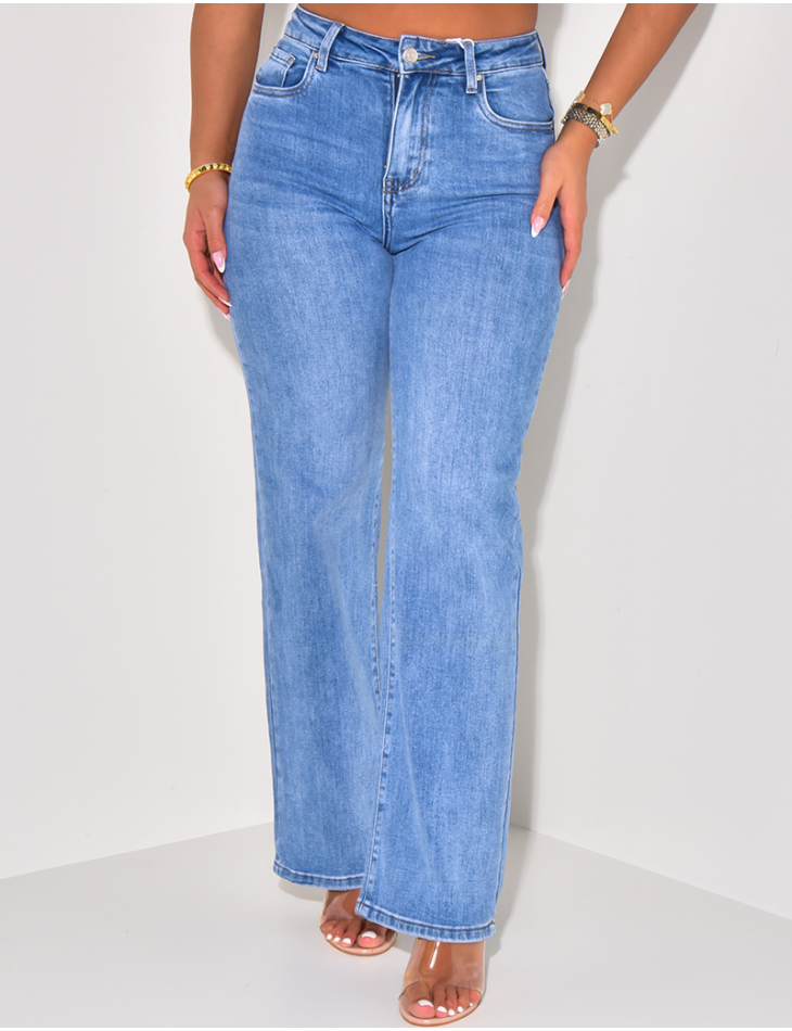 Faded blue stretchy high-waisted jeans