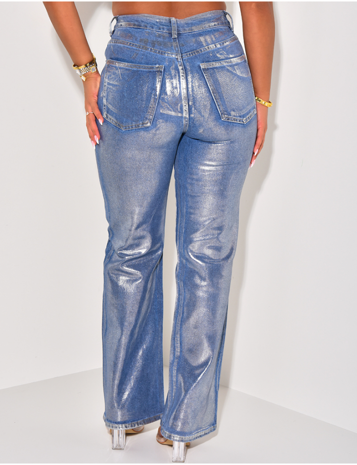 Gerade geschnittene Jeans in Dunkelblau-Metallic