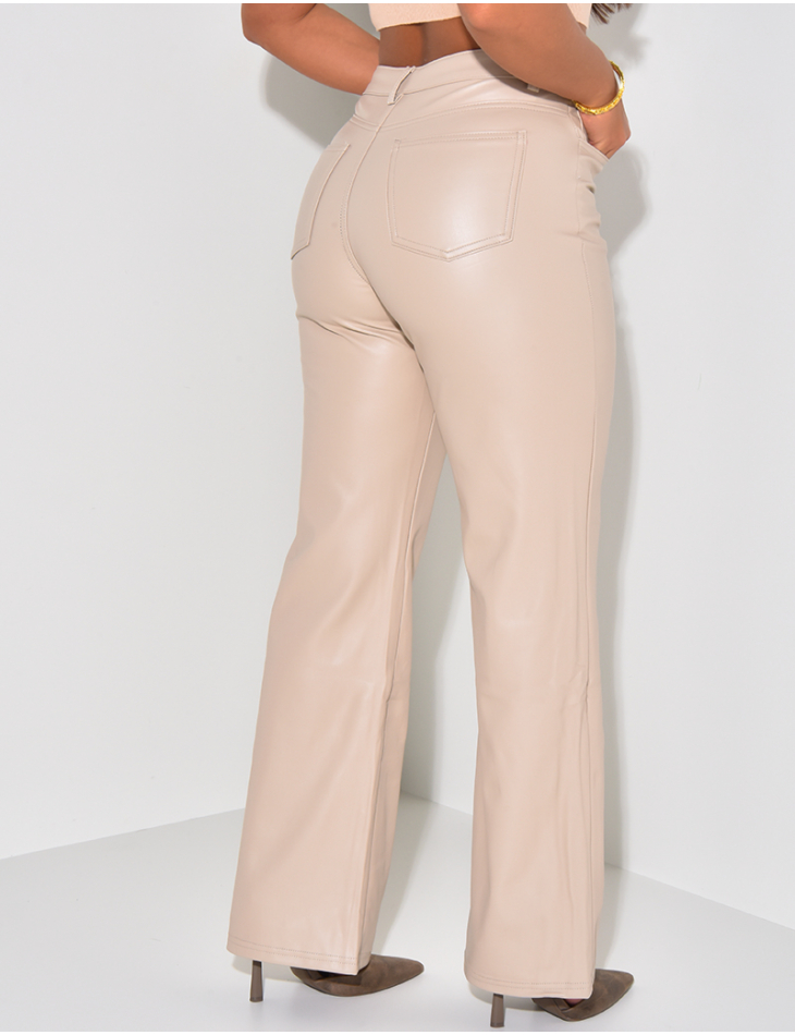 High-waisted, straight-cut trousers in vegan leather