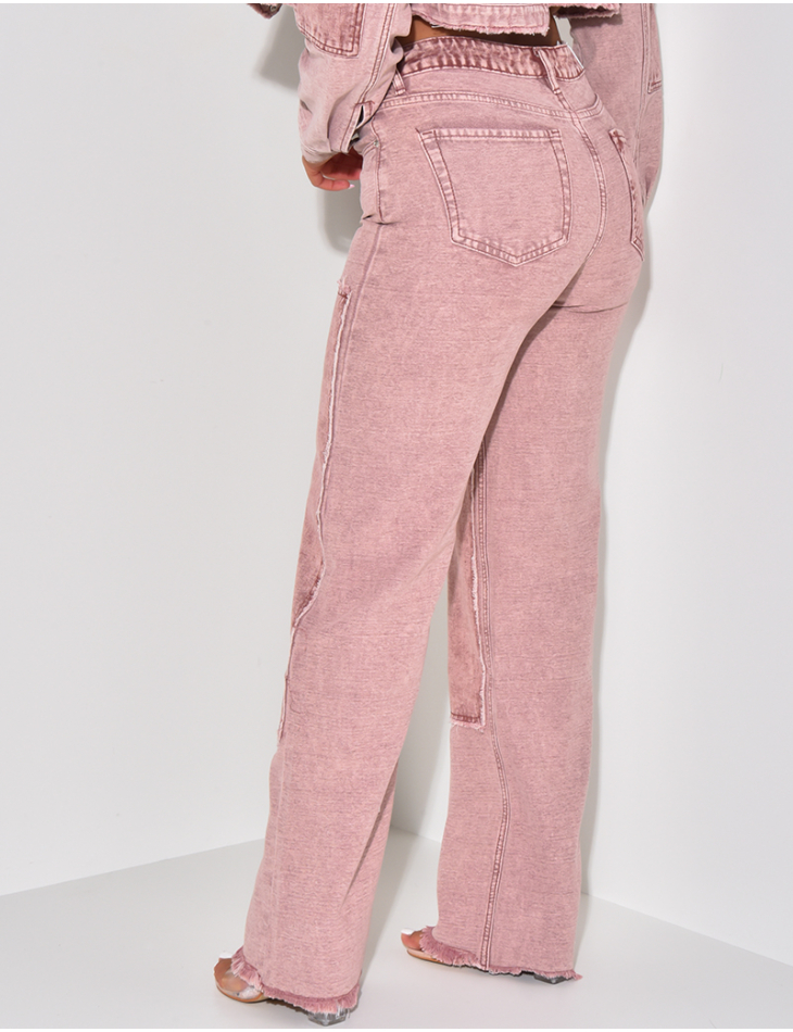 Washed straight-leg jeans with contrasting inserts