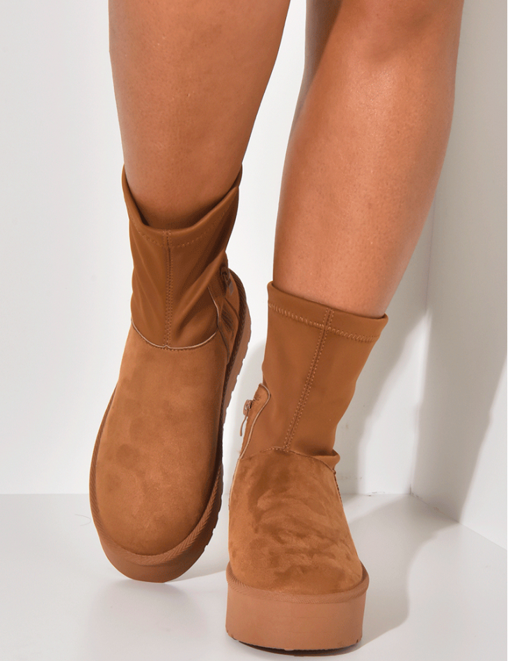 Bi-material suede ankle boots