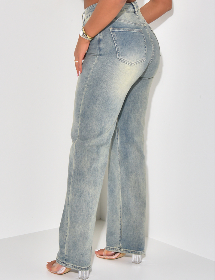 Stretchy straight-leg jeans with vintage wash