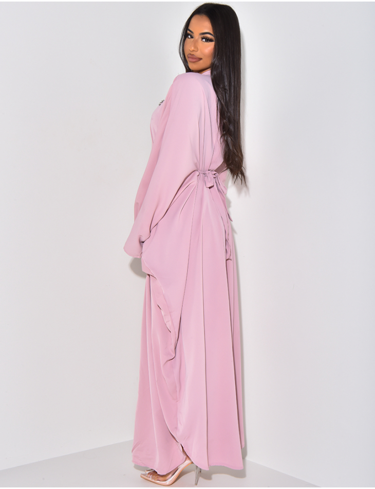 Tailliertes Abaya-Kleid zum Selbstbinden mit Strassblumen