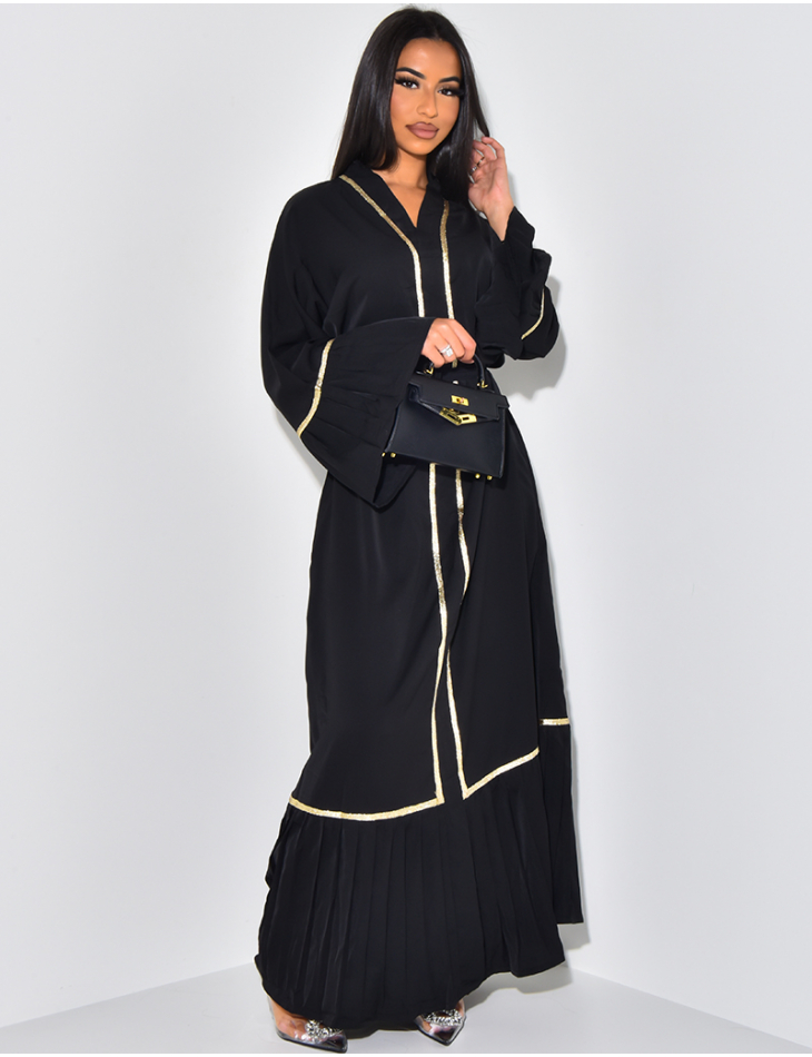 Robe abaya à liseré doré & volants