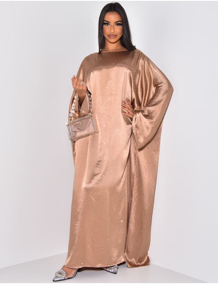 Robe abaya ample en satin à strass