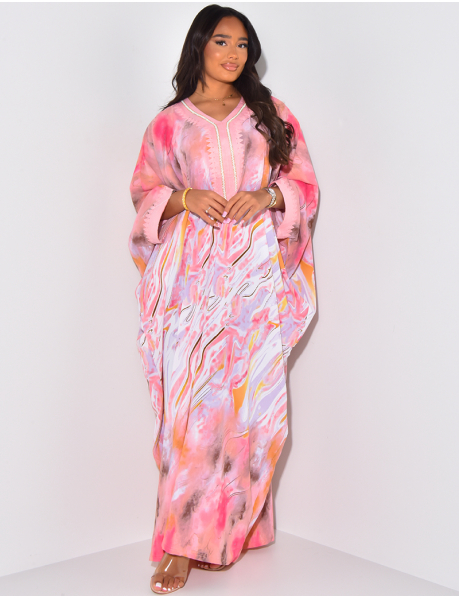 Abaya ample à motifs imprimés & broderies