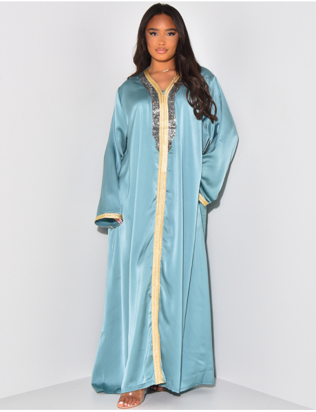 Abaya ample à dorures & strass