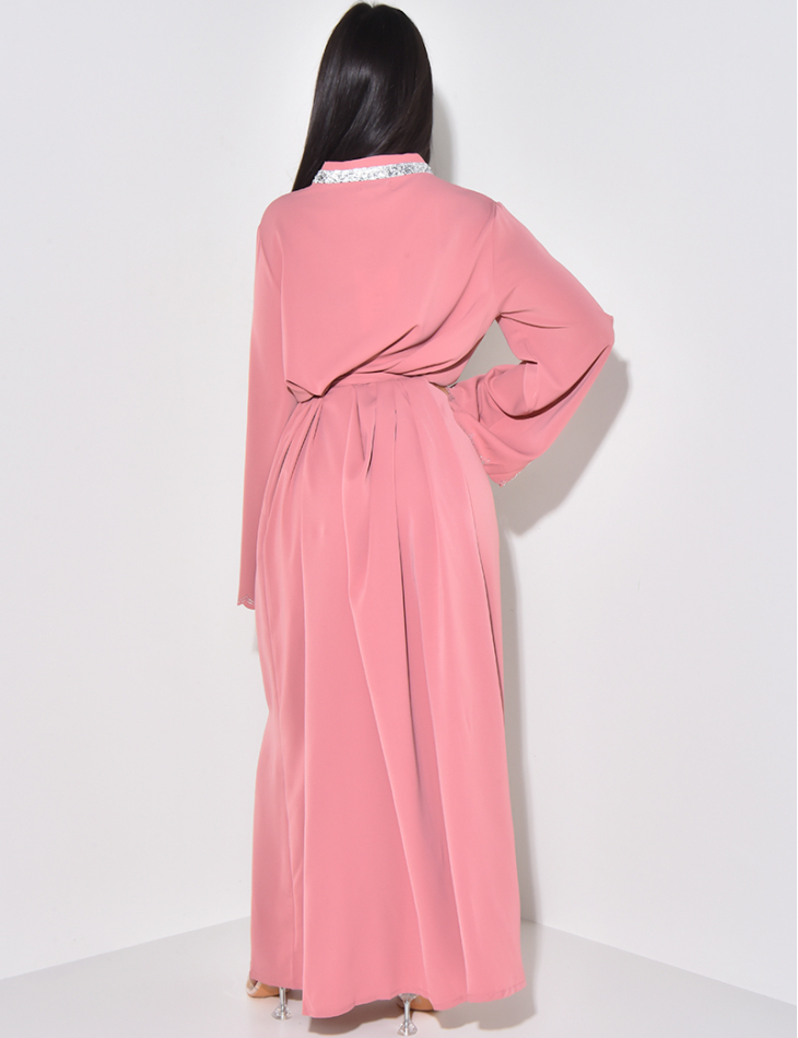 Durchbrochenes Abaya-Kleid mit Strassärmeln