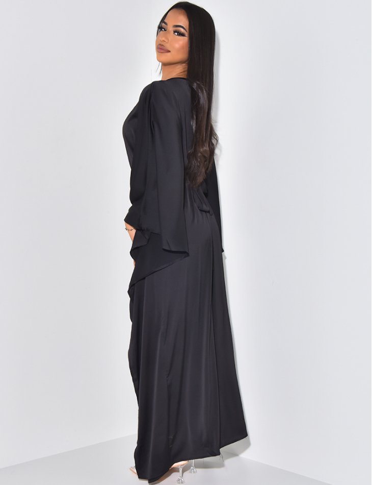 Abaya en satin ajustée à la taille