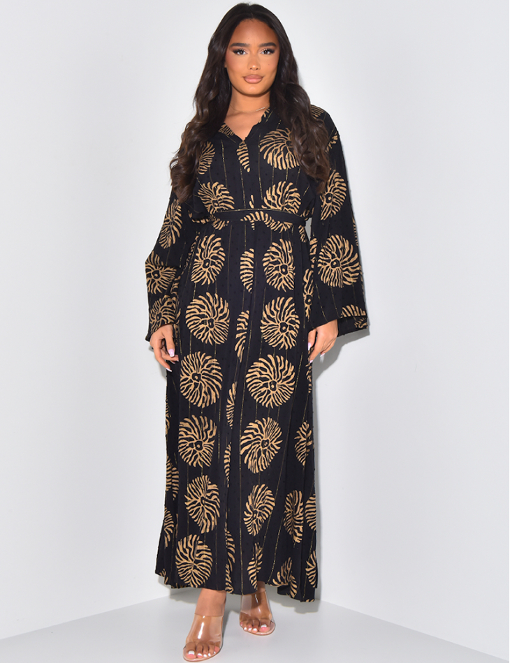 Gold patterned abaya to tie