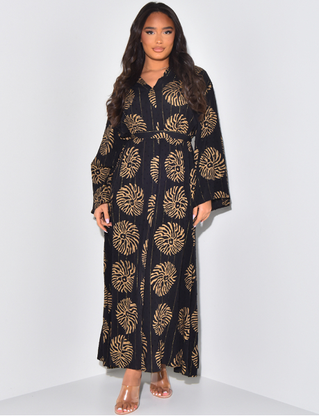 Abaya à motifs dorés à nouer